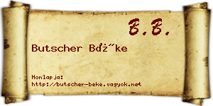 Butscher Béke névjegykártya